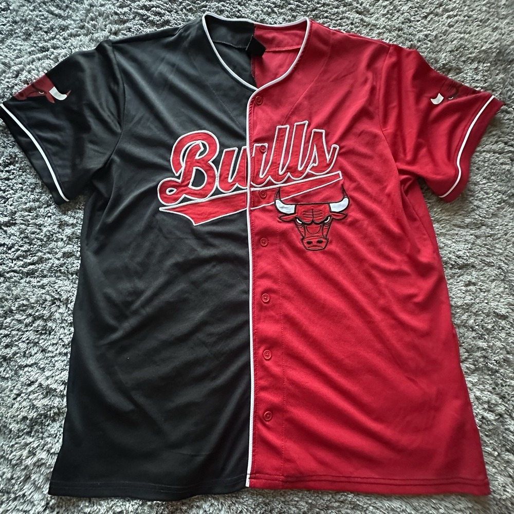 Chicago Bulls Jersey Mens Size XL Black Red NBA Basketball Button Front Two Tone